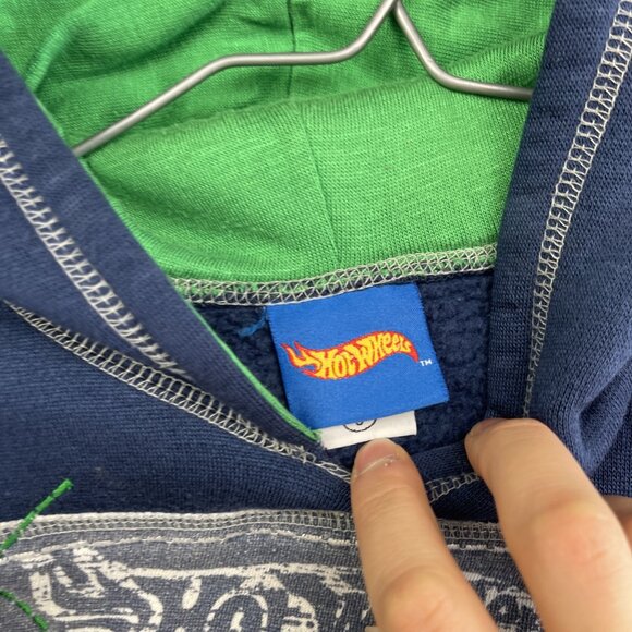 VTG Y2K 2004 Mattel Hot Wheels Kids Boys Sz 6 Hoodie Jacket Blue / Green Flames - Picture 5 of 14
